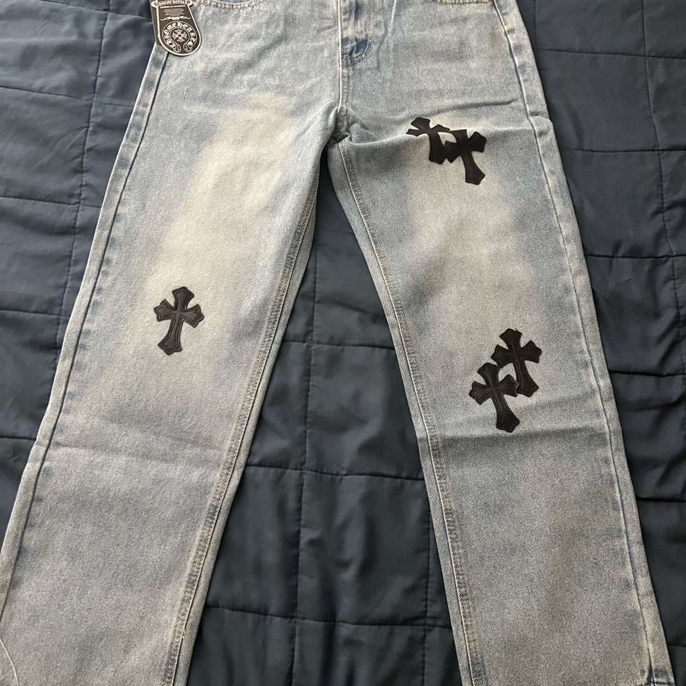 Chrome Hearts Blue and Black Straight Jeans
